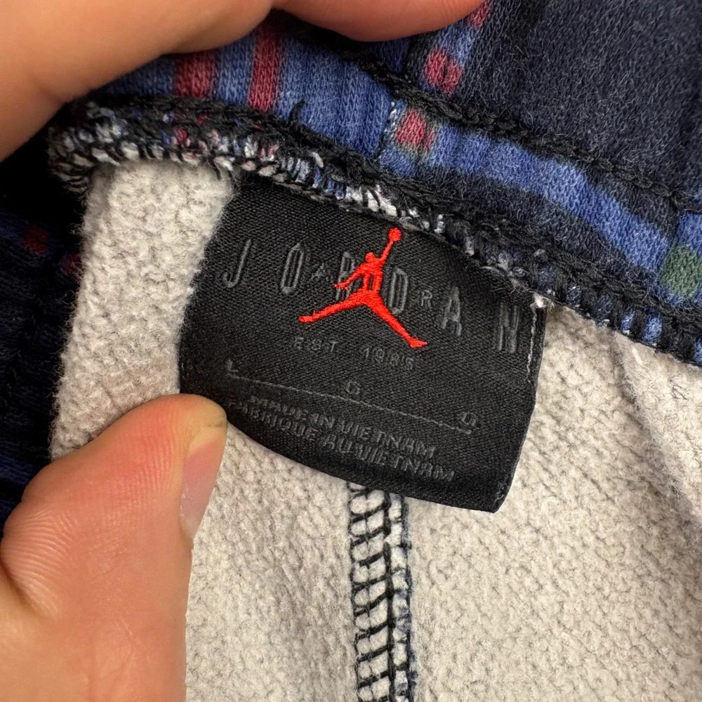 Jordan Flight Pants Mens Large Blue Plaid Fleece Joggers Jumpman Logo Nike